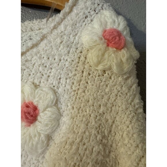 Anthropologie POL Sweater Top Medium M Cream Pink Flower Puffs Washable NEW - Picture 13 of 13